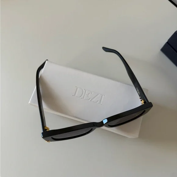 DEZI Cuffed Black Rectangular Sunglasses with Gold detail - Picture 4 of 8